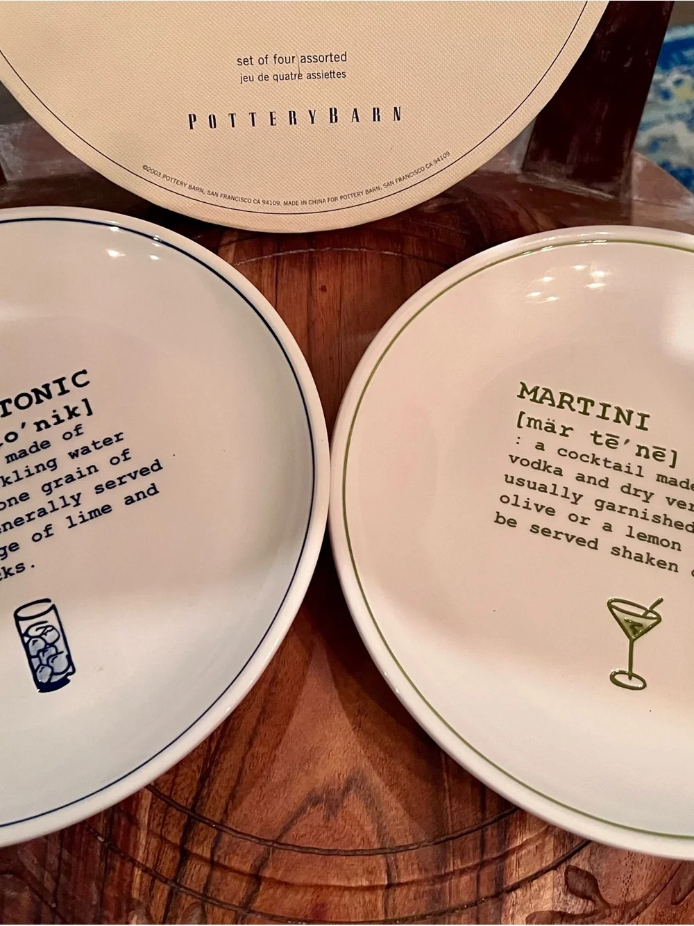 Pottery Barn Cream 'Cocktails Defined' Dessert Plates with Colored Rim Accents
